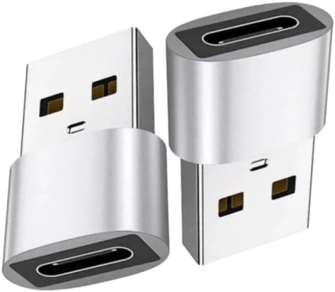 USB to USB-C Adapter 2-Pack, High-Speed Data Transfer & Fast Charging, USB 2.0 Male to Type-C Female, Compatible with Phone, Computer, Car, Wall Outlet - Black/Silver. (Silver) in Saudi Arabia