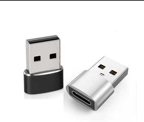 USB to USB-C Adapter 2-Pack, High-Speed Data Transfer & Fast Charging, USB 2.0 Male to Type-C Female, Compatible with Phone, Computer, Car, Wall Outlet - Black/Silver. (Silver) in Saudi Arabia