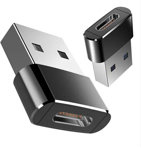 USB to USB-C Adapter 2-Pack, High-Speed Data Transfer & Fast Charging, USB 2.0 Male to Type-C Female, Compatible with Phone, Computer, Car, Wall Outlet - Black/Silver. (Silver) in Saudi Arabia