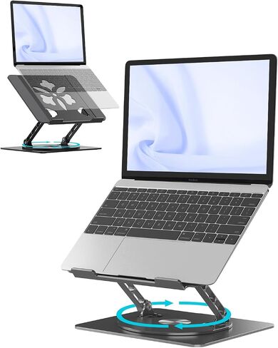 Adjustable Laptop Stand for Desk with 360° Rotating Base - Aluminum Ergonomic Laptop Riser Holder, Portable Computer Stand Fits for MacBook Pro/Air Dell HP Lenovo Notebook up to 15.6" (Black) in Saudi Arabia