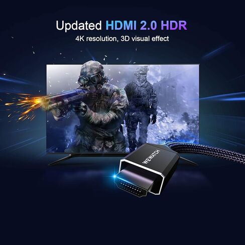كابل WEWATCH HDMI 2.0 بطول 16.5FT 18 جيجابت في الثانية لجهاز العرض TV Box Xbox PS5 Roku Fire TV وما إلى ذلك كابل HDMI 28/30AWG مجدول إيثرنت فائق السرعة 4K@60 هرتز 1080P 3D HDR يدعم كابل HDMI in Kuwait