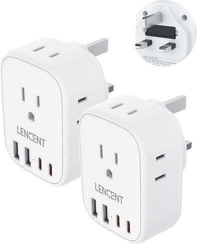 2 Pack European Travel Plug Adapter, LENCENT International Type-C Foldable Power Plug with 4 Outlets, USB C Charger Adaptor, US to Most of Europe EU Iceland Spain Italy France Germany, Cruise Approved in Saudi Arabia