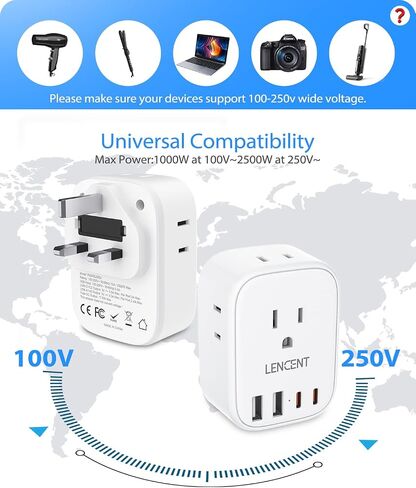 2 Pack European Travel Plug Adapter, LENCENT International Type-C Foldable Power Plug with 4 Outlets, USB C Charger Adaptor, US to Most of Europe EU Iceland Spain Italy France Germany, Cruise Approved in Saudi Arabia