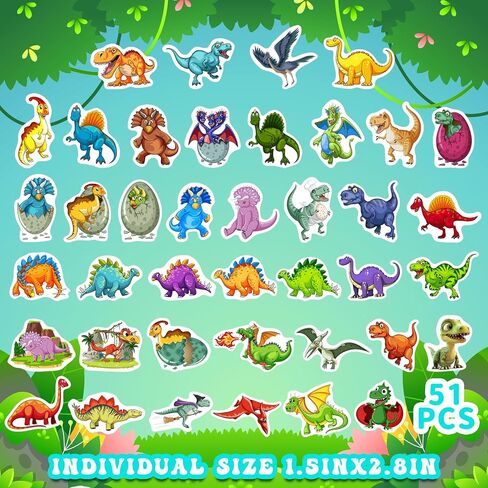 51PCS Cartoon Dinosaur Water Bottle Stickers for Kids, Cute Dino Animals Waterproof Vinyl Laptop Decals, Kids Teens Adults Scrapbook Skateboards Mugs Luggage Phone Cases Decorative Sticker Packs in Saudi Arabia