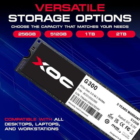 XOC G300 512GB Gen3 NVMe SSD, M.2 PCIe 3.0, Up to 3500 MB/s Read & 3200 MB/s Write, High-Speed Storage Solution for Gaming, Content Creation, and Everyday Computing - Compact Form Factor for Laptops in Saudi Arabia