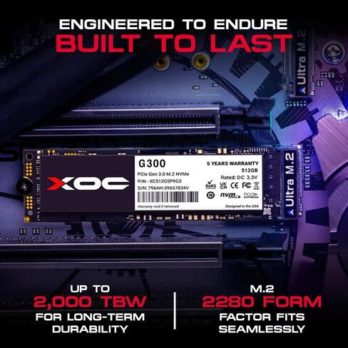 XOC G300 512GB Gen3 NVMe SSD, M.2 PCIe 3.0, Up to 3500 MB/s Read & 3200 MB/s Write, High-Speed Storage Solution for Gaming, Content Creation, and Everyday Computing - Compact Form Factor for Laptops in Saudi Arabia