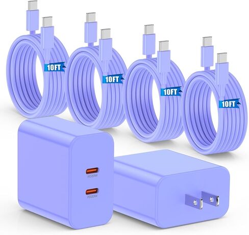 40W Dual Port iPhone 16 15 Pro Max Charger Fast Charging,2Pack Dual Port USB C Charging Block with 4Pack 10FT USB C to C Fast Charger Cord Long Compatible for iPhone 16/15 Plus/15 Pro Max/iPad Pro in Saudi Arabia