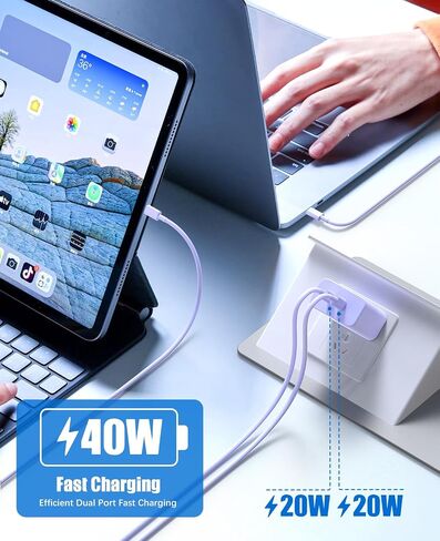 40W Dual Port iPhone 16 15 Pro Max Charger Fast Charging,2Pack Dual Port USB C Charging Block with 4Pack 10FT USB C to C Fast Charger Cord Long Compatible for iPhone 16/15 Plus/15 Pro Max/iPad Pro in Saudi Arabia
