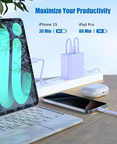 40W Dual Port iPhone 16 15 Pro Max Charger Fast Charging,2Pack Dual Port USB C Charging Block with 4Pack 10FT USB C to C Fast Charger Cord Long Compatible for iPhone 16/15 Plus/15 Pro Max/iPad Pro in Saudi Arabia