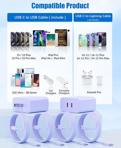 40W Dual Port iPhone 16 15 Pro Max Charger Fast Charging,2Pack Dual Port USB C Charging Block with 4Pack 10FT USB C to C Fast Charger Cord Long Compatible for iPhone 16/15 Plus/15 Pro Max/iPad Pro in Saudi Arabia