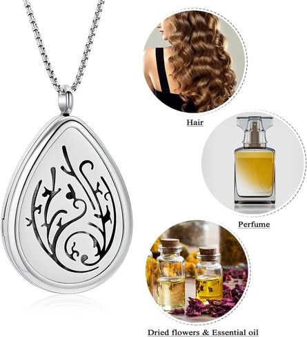 Tree of Life - Stainless Steel Teardrop Aromatherapy Essential Oil Diffuser Necklace Locket Necklace Pendant (Gold) in Saudi Arabia