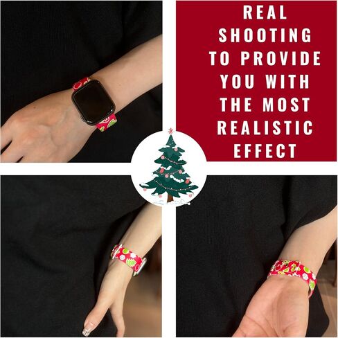 Christmas Watch Band Holiday Watch Bands Compatible with Apple Watch 38mm 40mm 41mm 42mm 44mm 45mm, Xmas Silicone Christmas Pattern Replacement Bands Wristbands Strap Compatible with All iWatch Series in Kuwait