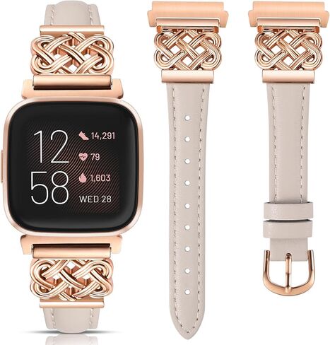 TOYOUTHS سوار جلدي بعقدة سلتيك متوافق مع Fitbit Versa 2/Versa/Versa Lite/SE Band Women، حزام جلدي رفيع أنيق ومصمم رفيع مع إبزيم متشابك لساعة Fitbit Versa 2 الذكية in Kuwait