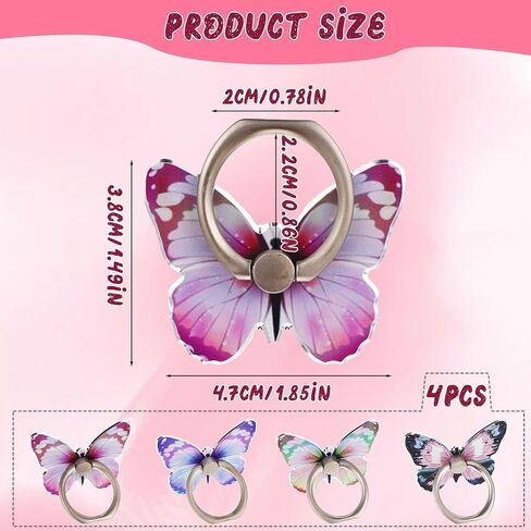 4 Pcs Butterfly Cell Phone Ring Grip Holder, 360° Rotating Metal Hand Phone Stand Holder Butterfly Phone Case Ring Cell Phone Accessories Phone Rings for Back of Phone Butterfly Phone Case in Saudi Arabia