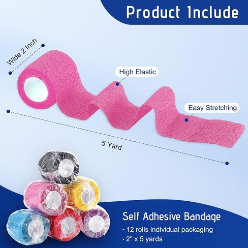 6 Pack Self Adhesive Bandage Wrap 2 Inch X 5 Yards Athletic Tape, Elastic Self Adherent Tape for Ankle, Wrist, Bandage Tape (Colorful) in Saudi Arabia