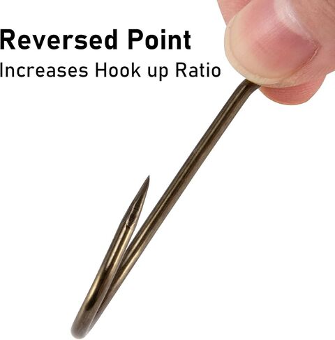 Dr.Fish 100 Pack Beak Hook, Bronze, Reversed Hollow Point, Offset Saltwater J Hooks Live Bait Hooks Striper Bass Flounder Snapper in Kuwait