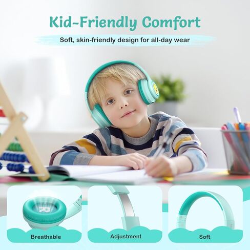 Active Noise Cancelling Headphones for Kids, 60H Playtime, Wireless Bluetooth Over-Ear Headset Built-in Microphone for Home/School/Travel/Party - Includes Portable Case in Saudi Arabia