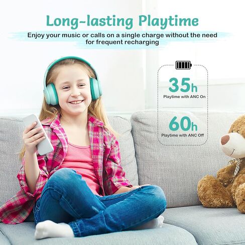 Active Noise Cancelling Headphones for Kids, 60H Playtime, Wireless Bluetooth Over-Ear Headset Built-in Microphone for Home/School/Travel/Party - Includes Portable Case in Saudi Arabia