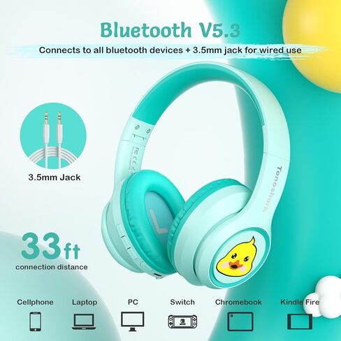 Active Noise Cancelling Headphones for Kids, 60H Playtime, Wireless Bluetooth Over-Ear Headset Built-in Microphone for Home/School/Travel/Party - Includes Portable Case in Saudi Arabia