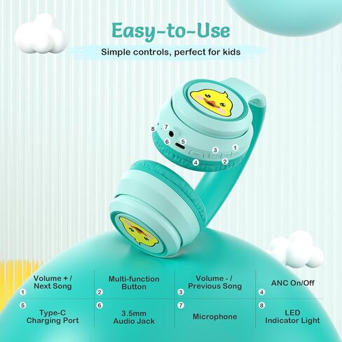 Active Noise Cancelling Headphones for Kids, 60H Playtime, Wireless Bluetooth Over-Ear Headset Built-in Microphone for Home/School/Travel/Party - Includes Portable Case in Saudi Arabia
