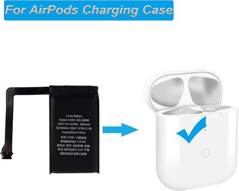 بطارية بديلة جديدة A1596 متوافقة مع حافظة شحن Apple AirPods اللاسلكية A1938 1ST و2nd بطارية بديلة in Kuwait