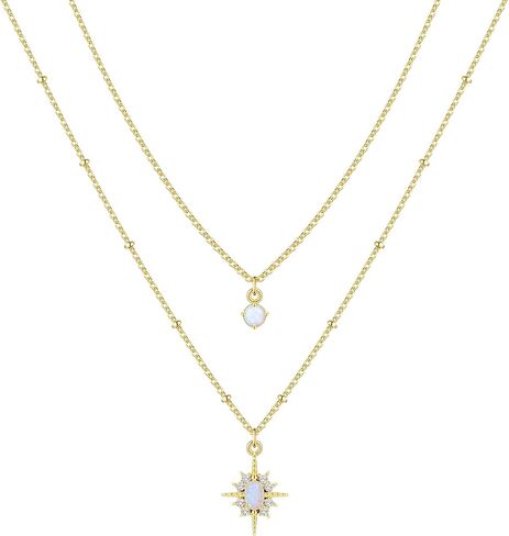 Gold Layered Choker Necklace for Women, Dainty 14K Sun Star Charm Chain Set for Beach Trendy Jewelry, Cute Stack Pendant Cubic Zirconia Waterproof Necklace for Her Gifts in Saudi Arabia