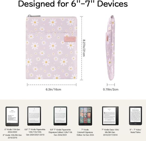6-7" Sleeve Pouch Carrying Case for 6" Kindle 11th Gen 2024 2022/10th 2019/8th 2016, 6.8" 7" Kindle Paperwhite 12th Gen 2024/11th 2021/10th 2018, Kindle Oasis/Kobo/Tolino eReader, Lightpink in Saudi Arabia