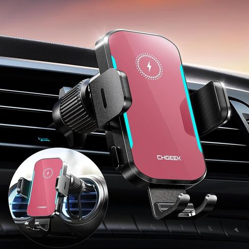 CHGeek Wireless Car Charger, 15W Fast Charging Car Phone Holder Charger Auto-Clamping Air Vent Phone Mount Car Charger with Blue LED Backlit for iPhone 15 14 13 12, Samsung S24 S23 S22, Blue in Saudi Arabia