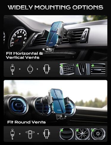 CHGeek Wireless Car Charger, 15W Fast Charging Car Phone Holder Charger Auto-Clamping Air Vent Phone Mount Car Charger with Blue LED Backlit for iPhone 15 14 13 12, Samsung S24 S23 S22, Blue in Saudi Arabia