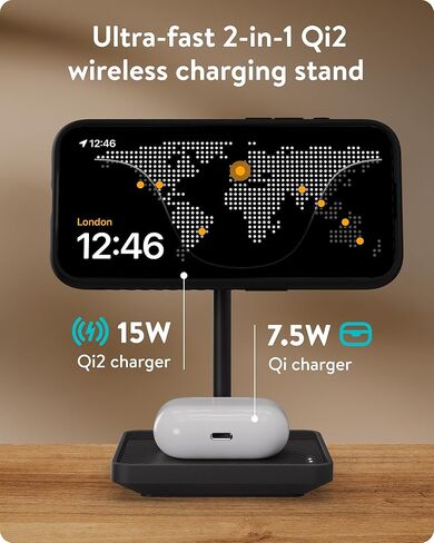 Mous - 2 in 1 Wireless Charger Stand - 15W Qi2 Fast Charging - Matte Black in Saudi Arabia