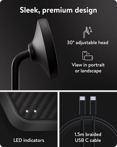 Mous - 2 in 1 Wireless Charger Stand - 15W Qi2 Fast Charging - Matte Black in Saudi Arabia