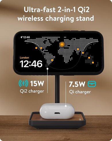 Mous - 2 in 1 Wireless Charger Stand - 15W Qi2 Fast Charging - Matte Black in Saudi Arabia