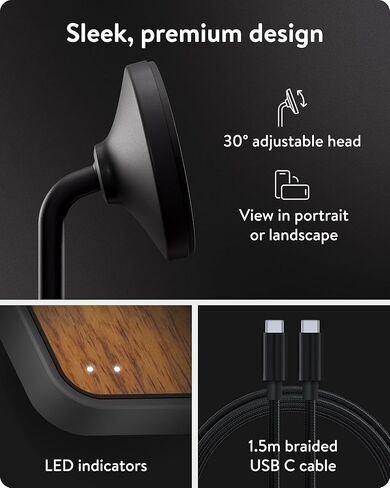 Mous - 2 in 1 Wireless Charger Stand - 15W Qi2 Fast Charging - Matte Black in Saudi Arabia