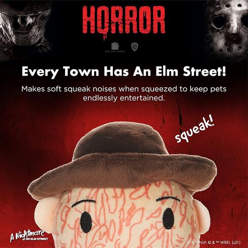 WARNER BROS A Nightmare on Elm Street Horror Movies Freddy Krueger Figure Plush Dog Toy | Medium Dog Toy Nightmare on Elm Street Collection | Squeaky Dog Toy Halloween Dog Chew Toy, 9 Inch in Saudi Arabia