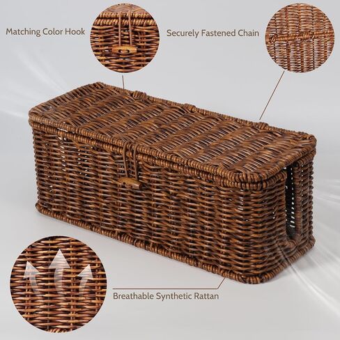 Cable Management Box, Rattan Style Cord Organizer for Desk Cord Hider Outlet Covers Baby Proofing for Power Strip TV PC Router Charger Under Desk Storage with Lockable Lid and Cable Ties in Saudi Arabia