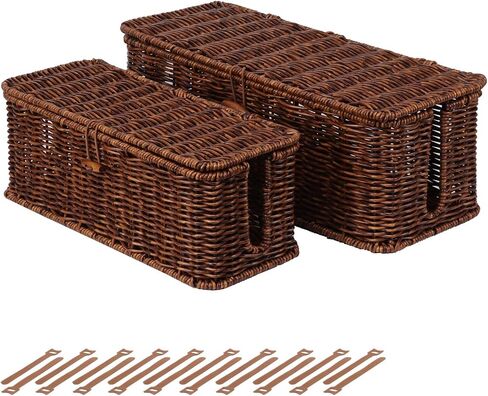 Cable Management Box, Rattan Style Cord Organizer for Desk Cord Hider Outlet Covers Baby Proofing for Power Strip TV PC Router Charger Under Desk Storage with Lockable Lid and Cable Ties in Saudi Arabia