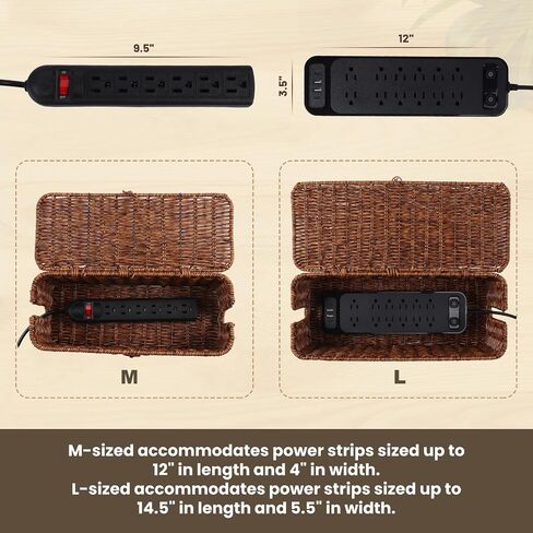 Cable Management Box, Rattan Style Cord Organizer for Desk Cord Hider Outlet Covers Baby Proofing for Power Strip TV PC Router Charger Under Desk Storage with Lockable Lid and Cable Ties in Saudi Arabia