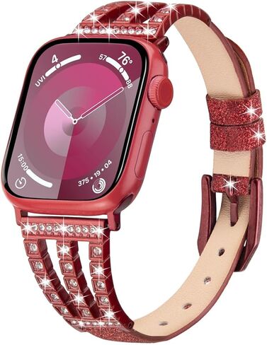 Bling diamond Band Compatible with Apple Watch Bands 38mm 40mm 41mm 42mm 44mm 45mm 46mm 49mm, diamond metal with Glitter Leather Band For iWatch Series 10 9 8 7 6 SE 5 4 3 2 1 Ultra Ultra 2 in Saudi Arabia