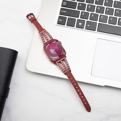 Bling diamond Band Compatible with Apple Watch Bands 38mm 40mm 41mm 42mm 44mm 45mm 46mm 49mm, diamond metal with Glitter Leather Band For iWatch Series 10 9 8 7 6 SE 5 4 3 2 1 Ultra Ultra 2 in Saudi Arabia