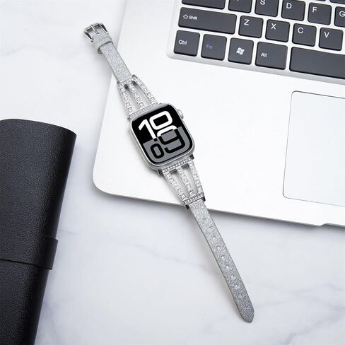 Bling diamond Band Compatible with Apple Watch Bands 38mm 40mm 41mm 42mm 44mm 45mm 46mm 49mm, diamond metal with Glitter Leather Band For iWatch Series 10 9 8 7 6 SE 5 4 3 2 1 Ultra Ultra 2 in Saudi Arabia