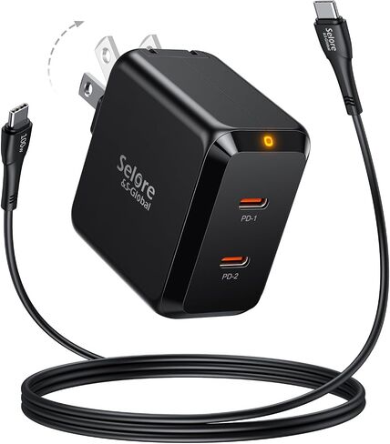 شاحن SELORE USB C، كتلة شاحن سريع 67 وات ومنفذين GaN، شاحن حائط مدمج قابل للطي مع كابل شاحن 100 وات من النوع C لأجهزة MacBook Pro/Air، iPhone 15 14، Apple Watch، iPad Pro، Galaxy S23، Pixel إلخ in Kuwait