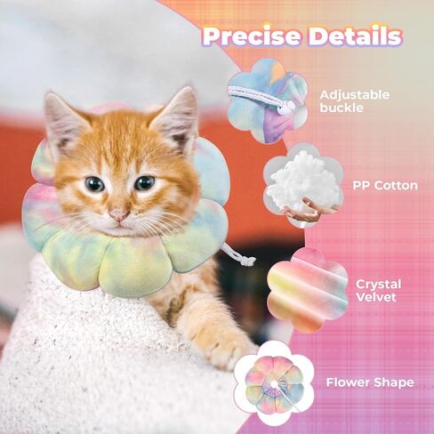 Flower Cat Cone, Uadonile Adjustable Cat Cone Collar, Soft Dog Elizabethan Collar Recovery E Collar After Surgery, Recovery E-Collar for Kittens/Puppies and Cats Recovery(Tie-dye Rose Purple, S) in Saudi Arabia
