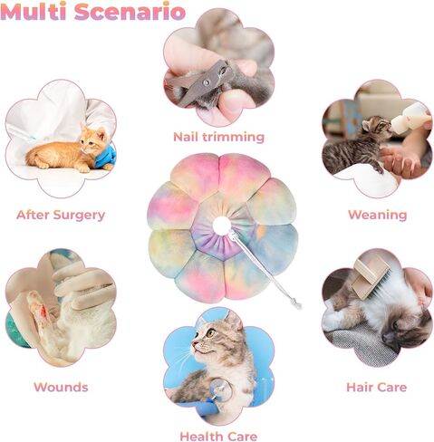 Flower Cat Cone, Uadonile Adjustable Cat Cone Collar, Soft Dog Elizabethan Collar Recovery E Collar After Surgery, Recovery E-Collar for Kittens/Puppies and Cats Recovery(Tie-dye Rose Purple, S) in Saudi Arabia