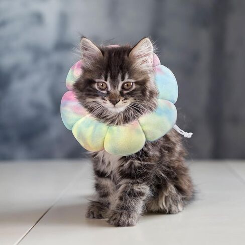 Flower Cat Cone, Uadonile Adjustable Cat Cone Collar, Soft Dog Elizabethan Collar Recovery E Collar After Surgery, Recovery E-Collar for Kittens/Puppies and Cats Recovery(Tie-dye Rose Purple, S) in Saudi Arabia