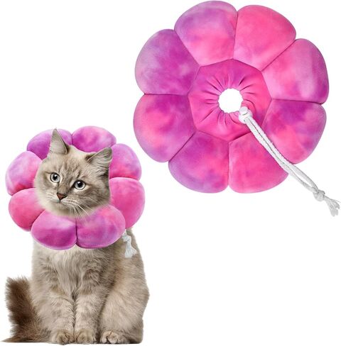 Flower Cat Cone, Uadonile Adjustable Cat Cone Collar, Soft Dog Elizabethan Collar Recovery E Collar After Surgery, Recovery E-Collar for Kittens/Puppies and Cats Recovery(Tie-dye Rose Purple, S) in Saudi Arabia