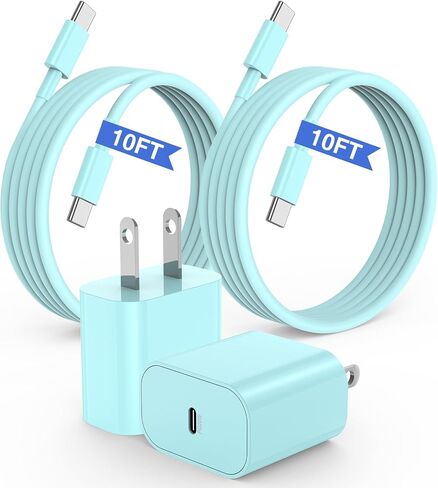 شاحن iPhone 15 16، كتلة شحن سريعة 20 وات USB C وسلك كابل من النوع C إلى C بطول 10 أقدام لهاتف Apple iPhone 15 Plus/15 Pro Max/16 Pro، iPad Pro 12.9/11 بوصة/4/3Gen، مكعب محول طاقة بقابس حائط iPad لبنة in Kuwait