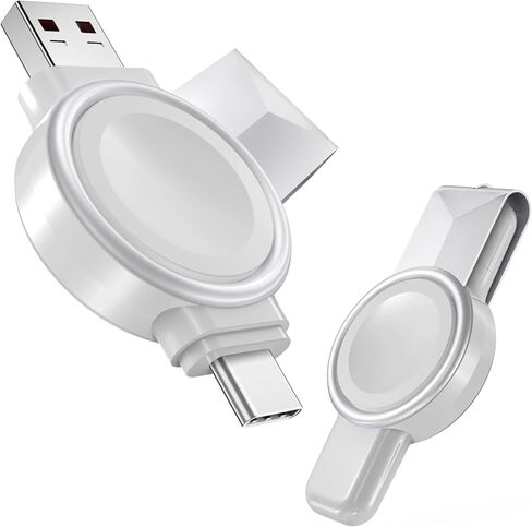 شاحن محمول لساعة Apple، شاحن iWatch 2 في 1 لاسلكي مغناطيسي USB C وUSB A شاحن سفر لاسلكي سريع الشحن متوافق مع iWatch Ultra/Series 9/8/7/6/SE/SE2/5/4/3/2/1 (رمادي) in Kuwait