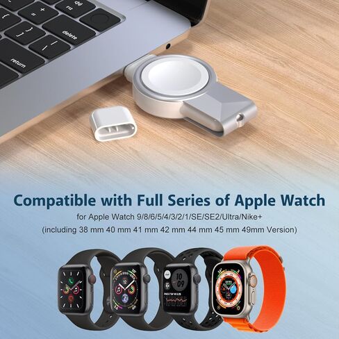 شاحن محمول لساعة Apple، شاحن iWatch 2 في 1 لاسلكي مغناطيسي USB C وUSB A شاحن سفر لاسلكي سريع الشحن متوافق مع iWatch Ultra/Series 9/8/7/6/SE/SE2/5/4/3/2/1 (رمادي) in Kuwait