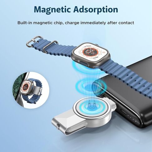 شاحن محمول لساعة Apple، شاحن iWatch 2 في 1 لاسلكي مغناطيسي USB C وUSB A شاحن سفر لاسلكي سريع الشحن متوافق مع iWatch Ultra/Series 9/8/7/6/SE/SE2/5/4/3/2/1 (رمادي) in Kuwait