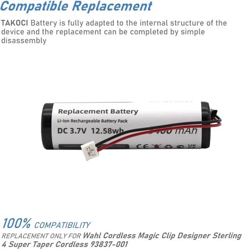 بطارية بديلة 2600 مللي أمبير في الساعة لـ Wahl 1919 8148 8504 8504L 8591 8591L Beretto Black Stealth Beretto كروم مشبك سحري لاسلكي مصمم أسطورة in Kuwait